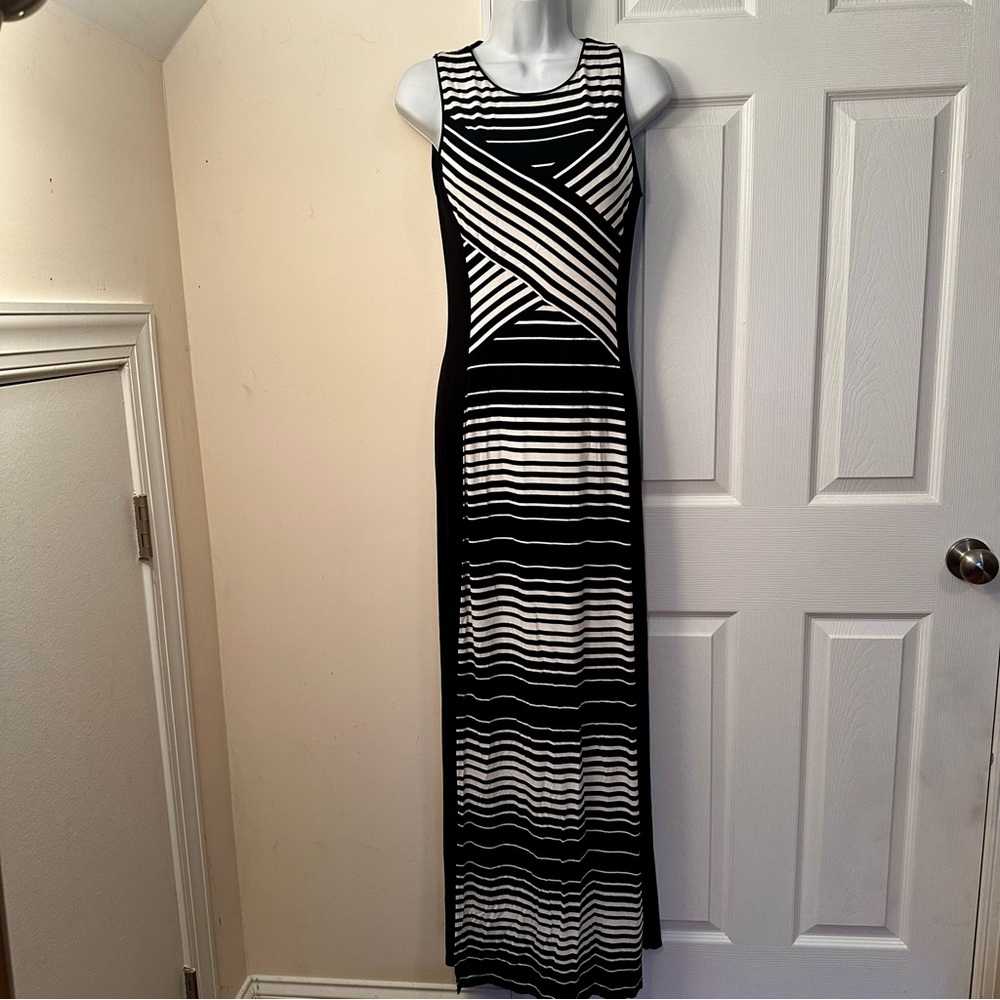 White House Black Market Monochrome Striped Maxi Dress